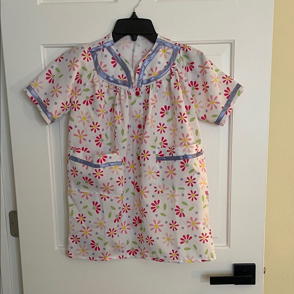 Floral Short Sleeve Dress with Blue Trim